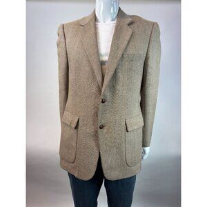 Joe Namath Signature Collection Mens 42R Herringbone Blazer Jacket Beige Wool Bl